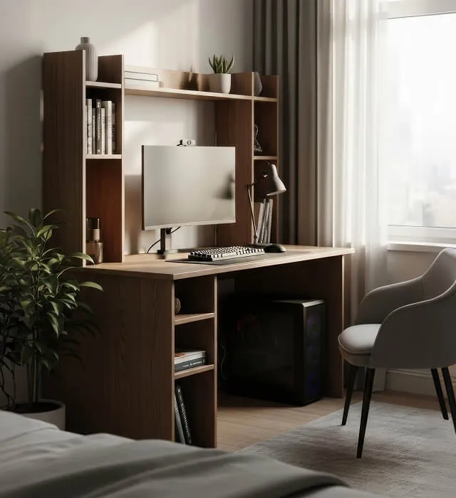 Bàn Làm Việc Gỗ Kèm Kệ Sách